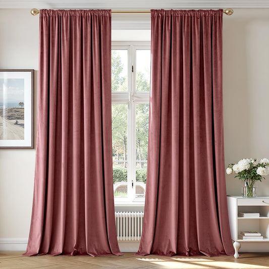 MIULEE Dusty Rose Pink Velvet Curtains 84 Inches Long, Extra Wide Blackout Drapes for Bedroom Living Room Sliding Door, Thermal Insulated Window Panels, Rod Pocket, Set of 2 W72 x L84