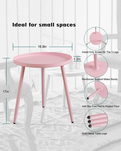 AOJEZOR Side Table: End Table for Any Room - Round Side Tables for Small Spaces - Pink with 3 Legged