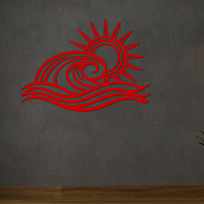 Wita Home Ocean Wave Metal Wall Art, Sun Beach Decor, Coastal Large Wall Sculpture for Home, Indoor/Outdoor Use, Nautical Wall Hanging, Eye-Catching Addition to Living Room (Silver, 48 x 28 inches)