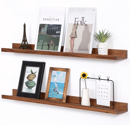 AZSKY Floating Shelves for Wall Bookshelf Wall Mount Light Walnut Picture Ledge Shelf 36 Inch Photo Picture Frames Display and Storage Shelves a Set of 2 for Bedroom Living Room Bathroom Kitchen