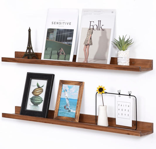 AZSKY Floating Shelves for Wall Bookshelf Wall Mount Light Walnut Picture Ledge Shelf 36 Inch Photo Picture Frames Display and Storage Shelves a Set of 2 for Bedroom Living Room Bathroom Kitchen