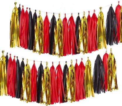 Gold Black and Red Paper Tissue Tassels Party Tassel Garland Banner for Party Decorations,15 Pcs