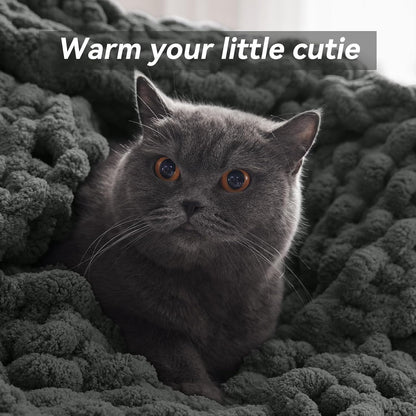 Chunky Knit Throw Blanket, 40''*50'' Knitted Throw Chenille Yarn for Bed Couch, Handmade Dark Grey Crochet Big Thick Blanket, Machine Washable Cute Comfy Blanket for Home Decor