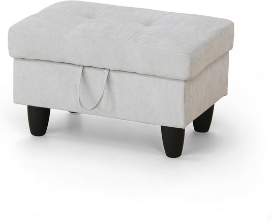 Ottoman Rectangular Storage Ottoman Bench, Flannel Footrest Stool Footstool with Lid for Living Room, Bedroom, Entryway, Khaki, 28.5"x19"x17.5"