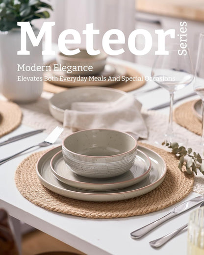 Famiware Meteor Plates and Bowls Sets for 4, 12 Pieces Dinnerware Sets, Microwave and Dishwasher Safe Dishes Set, Matcha Green