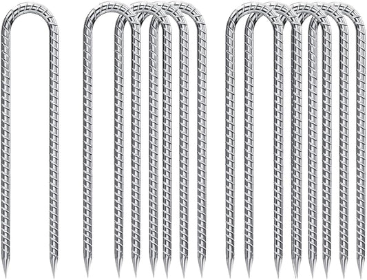 U-Hook-Rebar-Stakes-12 Inch, Ground Stakes Heavy Duty Rebar Stakes for Camping 8pcs Rebar Stakes Rust Proof Coated Metal for Flower Gardens Dog Fence Camping Tents Chicken Coop