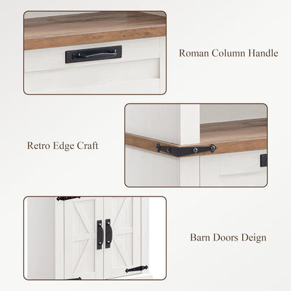 RedLemon Bookshelf with Storage Cabinet, 72" Tall Farmhouse Bookcase with Adjustable Shelves and Barn Door, 4 Tier Office Wood Bookshelf with Drawer for Office Library Living Room (Antuique White)