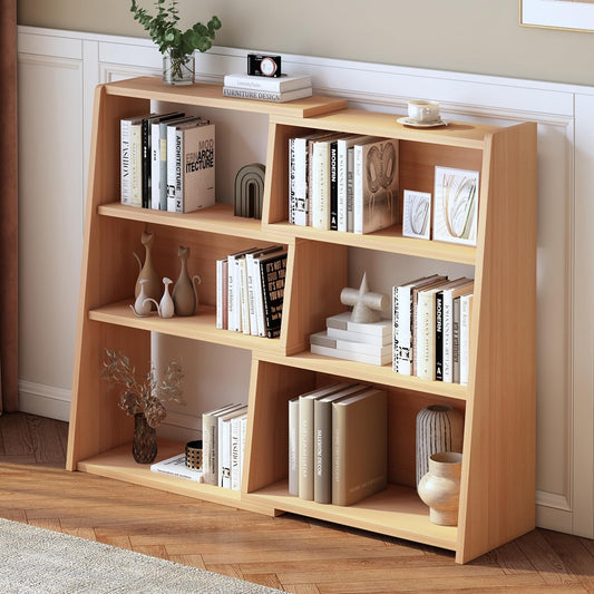 IOTXY Wooden Extendable Shelf Bookcase - 3-Tier Ladder Low Short Bookshelf for Small Space or