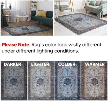 Keen Home Design 5x7 Rug - Machine Washable Area Rug with Non-Slip Backing, Ideal for Living Room, Dining Room, Bedroom - Vintage, Easy Clean, Durable, Low Pile Rug - (5' x 7')