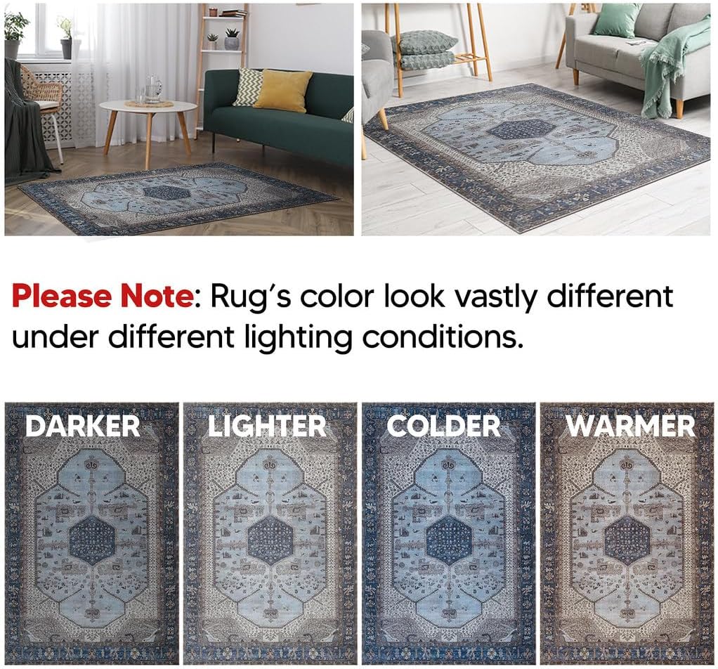 Keen Home Design 3x5 Rug - Machine Washable Entry Rug with Non-Slip Backing, Ideal for Enteryway, Kitchen, Bathroom, Laundry Room - Vintage, Easy Clean, Durable, Low Pile Rug - (3' x 5')