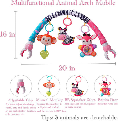 Crib Mobile for Girls, Baby Arch Mobile for Bassinet with Universal Clamps, Versatile Toy Bar for Bouncer Arch Toy 0-3 Months, Babies Gril Mobile Toys 0-6 Months Car Seat Stroller Toys