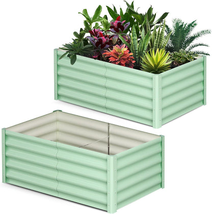 Large Outdoor Planter Boxes Kit Set of 2, 6x3x1.5ft Galvanized Raised Bed Planter with Open-Ended Base Design, Elevated for Outdoor Plants, Durable Raised Bed for Gardening,Green