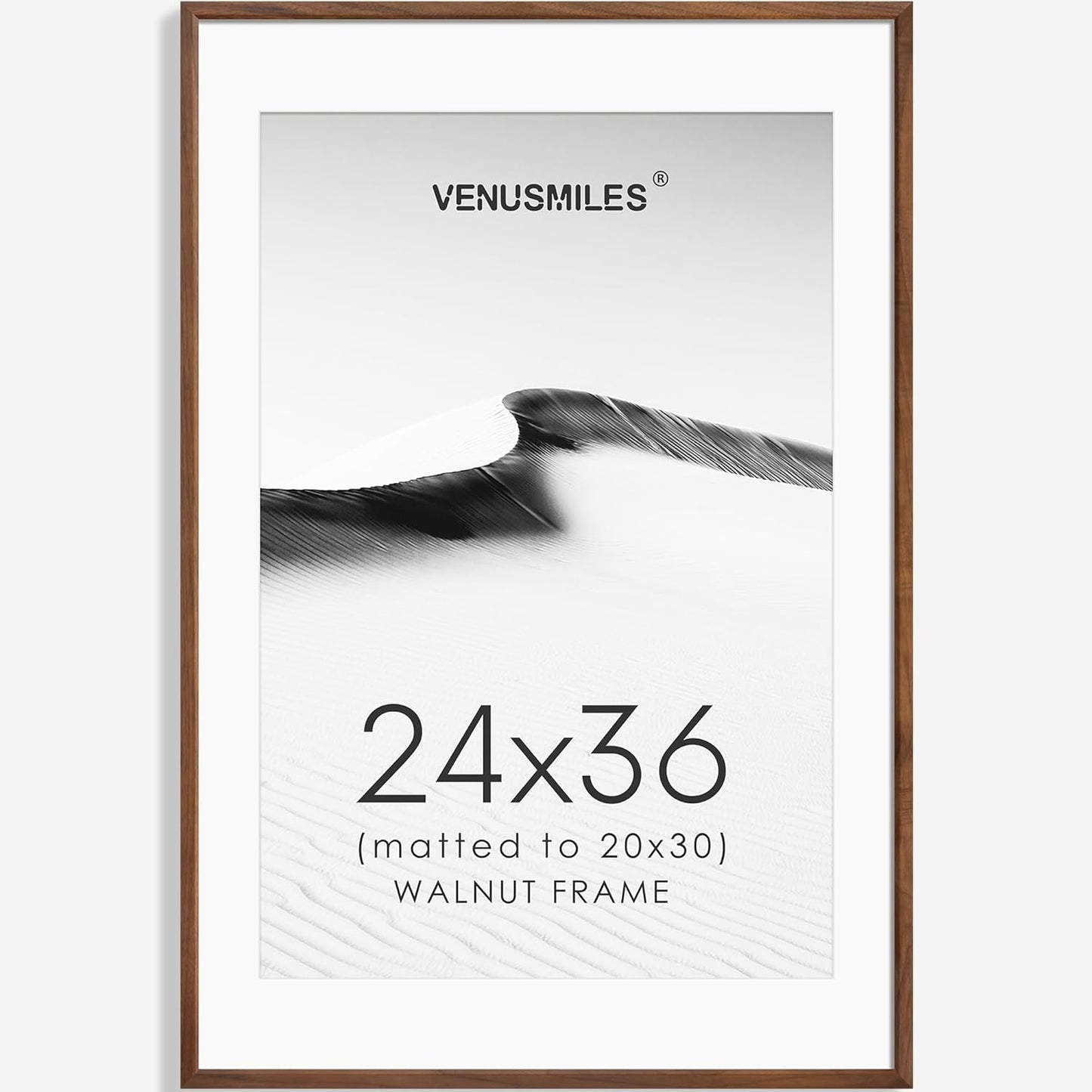 24x36 Poster Frame Natural Solid Walnut Photo Frames with 20x30 Removable Mat Wall Hanging Large Handcrafted Frame with HD Plexiglass Wall and Tabletop Display Large Picture Frame