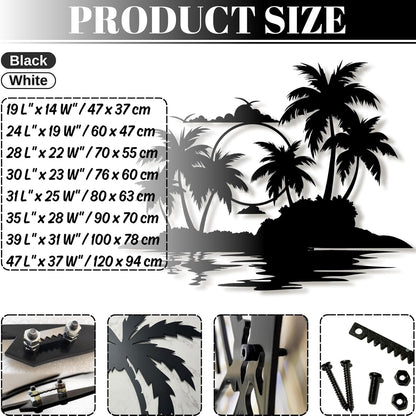 Lunwall Palm Tree Metal Wall Art, Tropical Palm Tree Wall Decor, 30 L" x 23 W" / 76 x 60 cm, Wall Mount, Indoor and Outdoor, Black