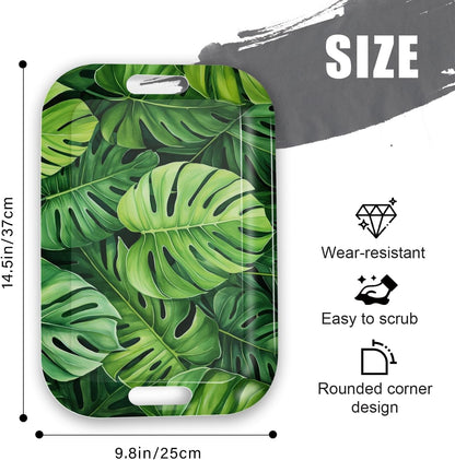 Serving Trays with Handles, 14.5 x 9.8 inch Rectangular Plastic Tray for Restaurant, Kitchen, Tropical Leaf Pattern Monstera in The Style