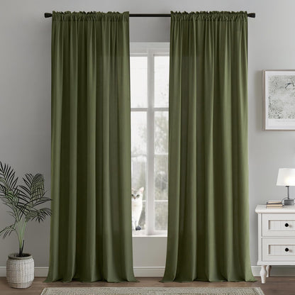 MIULEE Olive Green Privacy Sheer Curtains That Let Light in 96 Inches Long Non-See-Through Semi Sheer Curtain Light Filtering Window Curtains Drapes for Living Room Bedroom 2 Panels Set 42 X 96