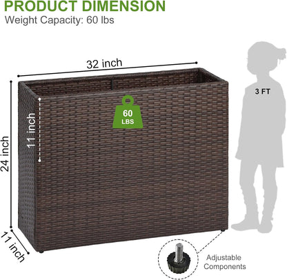 LEWIS&WAYNE Large Rectangular Block Planter Box Handmade Wicker Tall Planters for Outdoor Plants with Removable Liners Modern Planter for Indoor Outdoor Patio Deck - Brown, 32''x11''x24''