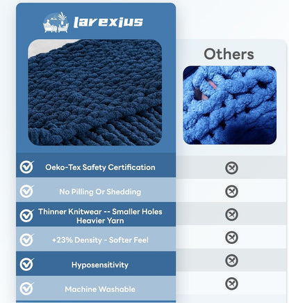 Chunky Knit Blanket - Luxury Soft Cozy 40 * 50 Throw Blanket,100% Woven Blanket Rope Knot Throw Blanket for Couch, Sofa, Home Decor, Gift - Machine Washable（Deep Blue）