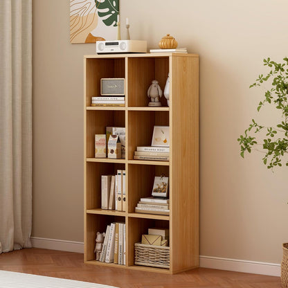8-Cube Storage Shelf Bookcase - Wooden 4-Tier Floor Standing Open Bookshelf for Home and Office, Display Cabinet, Oak
