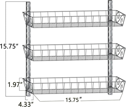 SWOMMOLY Adjustable Wall Mount Spice Rack, 3-Tier Dual-use (Multi-use) Organizer, Silver