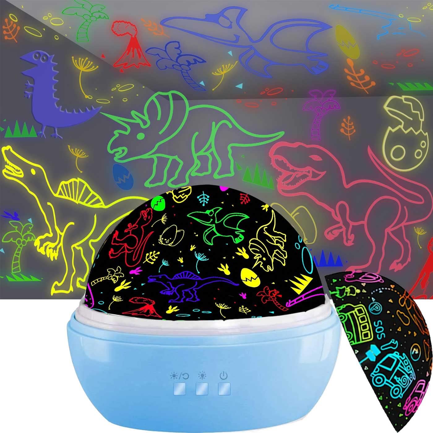 MINGKIDS Kids Night Lights for Bedroom,Project Dinosaurs and Vehicles on Wall or Ceiling,Room Lights for Baby Toddler,2 to 9 Year Old Gifts for Boys Girls