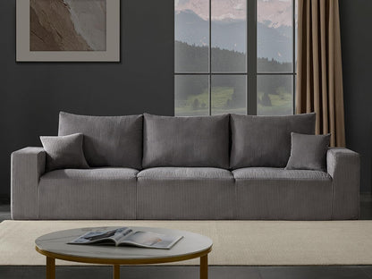 Boneless Cloud Couch Sofa for Living Room, 112" 3 Seater Grey Modern Lounge Sleeper Couch, No Assemble, Cordury Compression Upholstered Couches