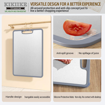 Titanium Cutting Board Double-sided non-slip silicone edging Pure Titanium Cutting Boards for Kitchen - Double-Sided Food-Grade Chopping Board Non-Stick Durable and easy to clean (3-Piece S/M/L)