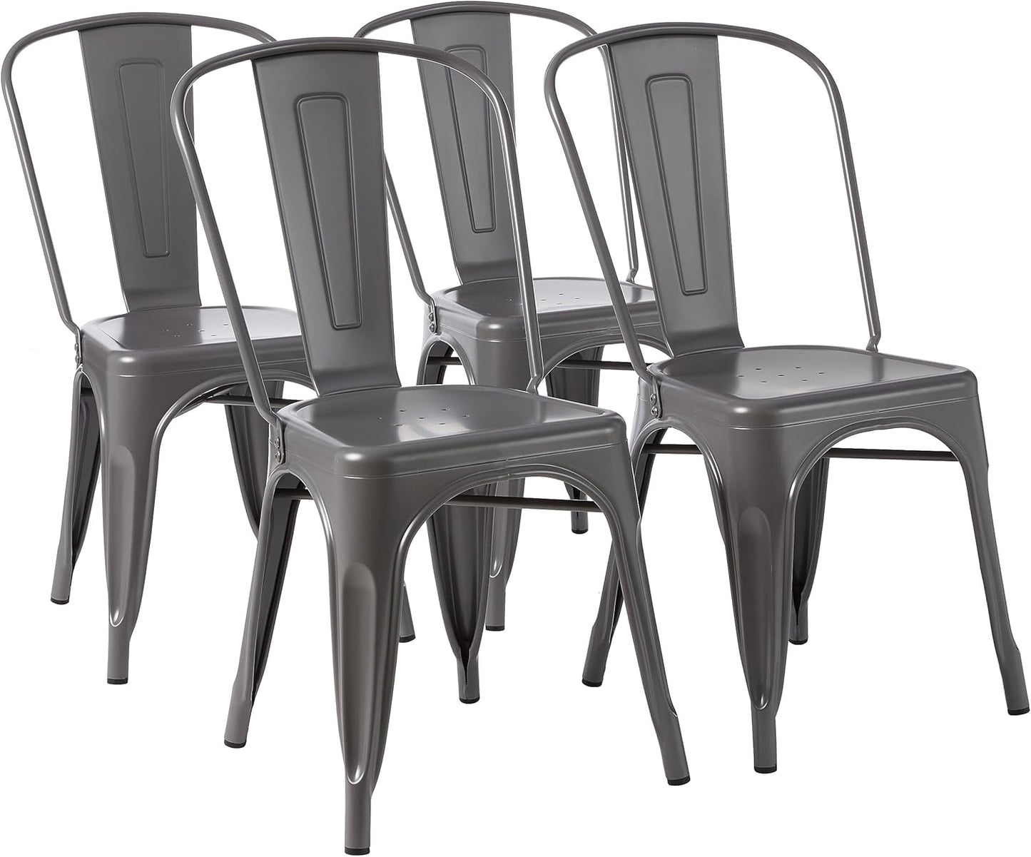 Amazon Basics Metal Dining Chairs, 4 Count, Dark Grey, 20.1 x 17.1 x 33.5 inches