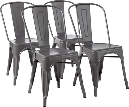 Amazon Basics Metal Dining Chairs, 4 Count, Dark Grey, 20.1 x 17.1 x 33.5 inches