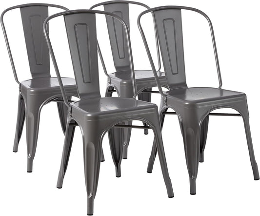 Amazon Basics Metal Dining Chairs, 4 Count, Dark Grey, 20.1 x 17.1 x 33.5 inches