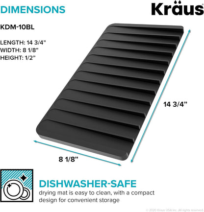 Kraus Roll Up Dish Drying Rack with Self-Draining Silicone Dish Drying Mat and Silicone Soap Dish Holder in Dark Grey, KDM-KRM-10DG