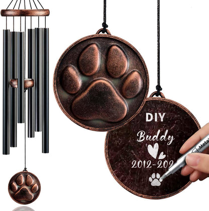 Dog Memorial Gifts, 34" Pet Memorial Wind Chimes for Loss of Dogs, Pet Loss Passing Away Remembrance Sympathy Bereavement Gift, DogPaw Vintage Wind Chime for Outside (DIY 34" Pet Memorial)