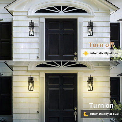 JYZ Dusk to Dawn Outdoor Wall Lantern, Craftsman Style Large Exterior Sconce Light with Water Ripple Glass, Traditional Porch Light Fixture Wall Mount Lamp for Front Porch Doorway Garage Patio Garden