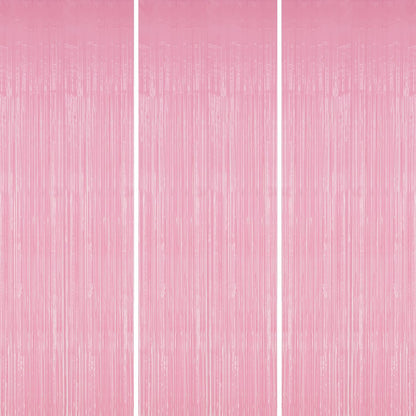 3 Pack Foil Fringe Backdrop - PastelPink Shiny Tinsel Curtains for Party Decoration/Photo Booth Props - 3.3x8.2 FT Metallic Foil Backdrop for Birthday, Wedding, Graduation, Christmas.