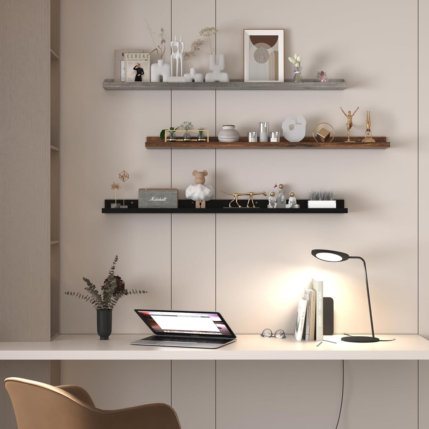 Giftgarden 47 Inch Multi Colors Floating Shelves for Wall Mount, Assorted Colors Wood Wall Shelf Ledge for Bathroom Bedroom Living Room Kitchen Storage, Set of 3 Different Sizes