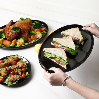 vicrays Serving Platter Ceramic Tray Plates Extra Large Oval 14.5 Inch Porcelain Dinner Plates Long Serving Dish Set Entertaining Party Restaurant Food Meat Sushi Fish Turkey Platter - Black