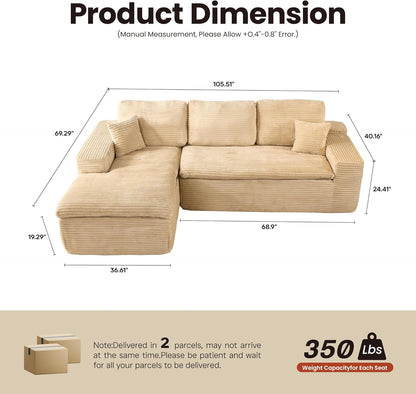 ovios 105” Modular Sectional Sofa with Thicken Seat Cushion, Cloud Couch with Deep Seat, Modern L-Shape Sofas Couches with Chaise,Upholstered Couches for Living Room Bedroom,Camel