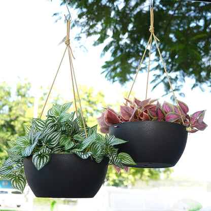 13 Inch 2 Pack Large Hanging Planters for Indoor Outdoor Plants, Plastic Hanging Basket Pots for House Plants Flowers, Black