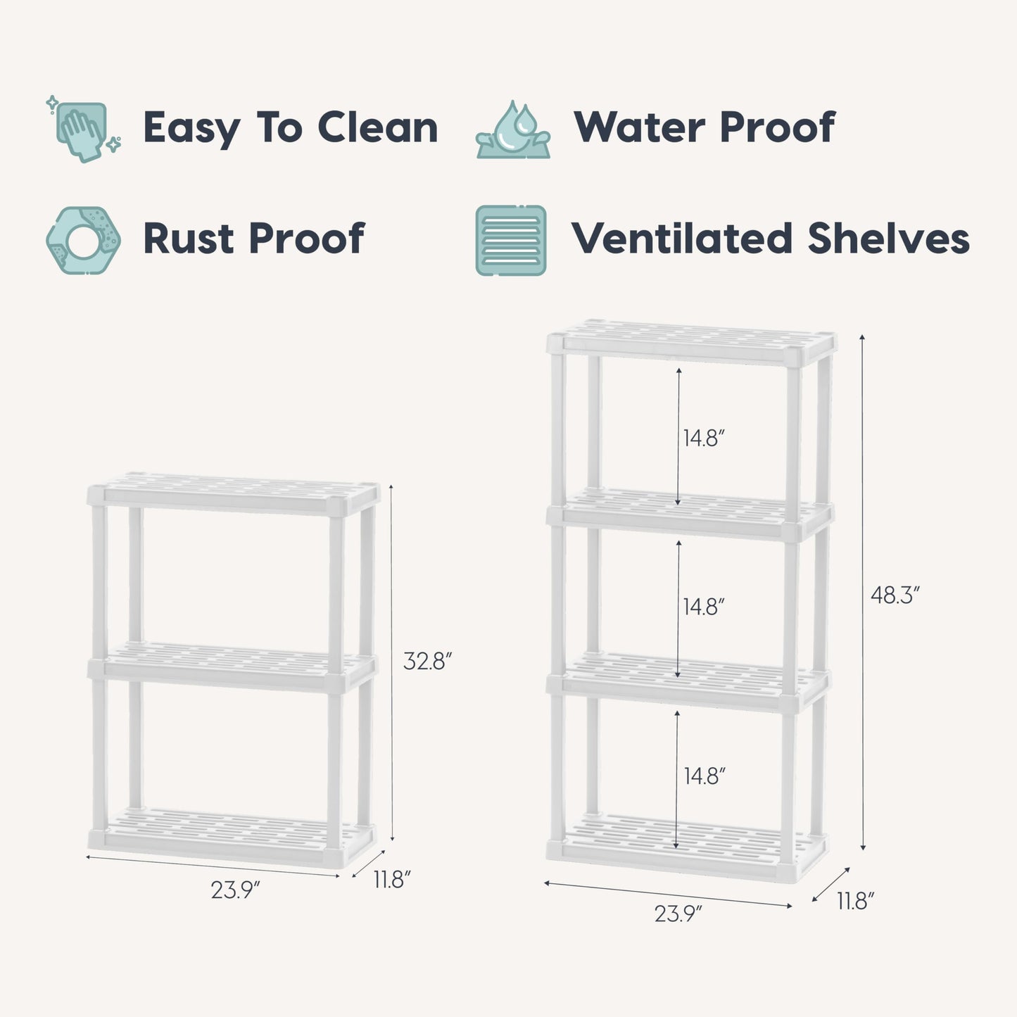 IRIS USA Plastic Storage Shelves |Made in USA| 33"H x 24"W x 12"D - White