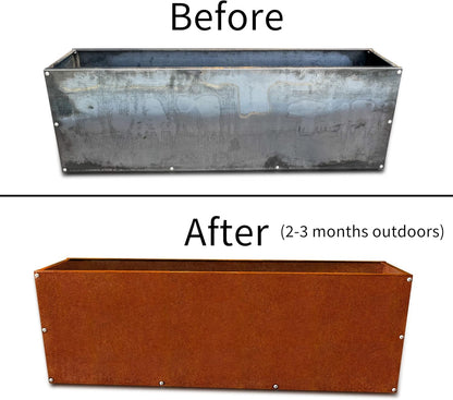 DIY CARTEL Corten Steel Rectangular Outdoor Planter Box, Rustic & Modern Farmhouse Design, Large Raised Metal Garden Bed for Commercial & Residential Use (48in x 10in x 16in)