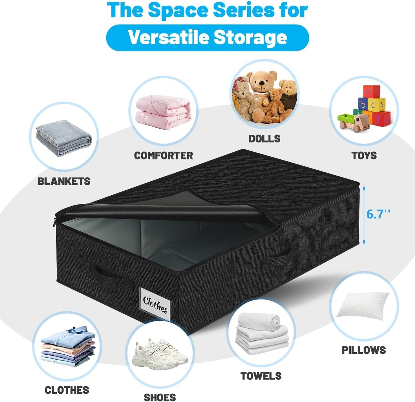 Under Bed Storage Container Bins 2 Pack, Low Profile Foldable Underbed Clothes Storage Organizer W/ Ultra Thick Fabric and Sturdy Bottom/Sides, Dual Zipper Storage Box for Dorm and Home 30x16x6.7"