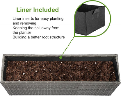 LEWIS&WAYNE Large Rectangular Block Planter Box Handmade Wicker Tall Planters for Outdoor Plants with Removable Liners Modern Planter for Indoor Outdoor Patio Deck - Gray, 36''x12''x16''