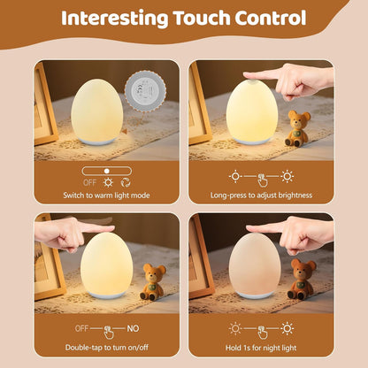 MediAcous Night Light for Kids Baby, Egg Light for Nursery, 7 Colors Changing & Stepless Dimming, Soft Silicone Touch Night Lamp with 1 Hour Timer, Rechargeable Nursery Night for Breastfeeding