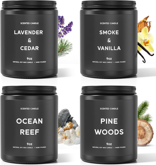 Scented Candles, 9oz×4 Scented Candles for Men, Soy Candle Gifts for Men, Personalized Blessing