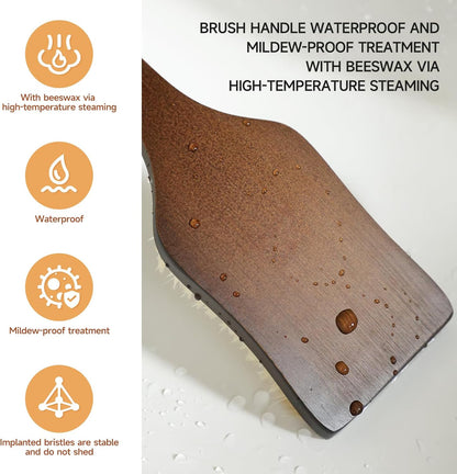 Back Scrubber Shower Brush,Dry Brushing Body Brush with 17.7 Inch Curved Long Handle, Natural Bristles for Lymphatic Drainage, Soft & Stiff Bristles Available (Soft-Fine Boar Bristles)