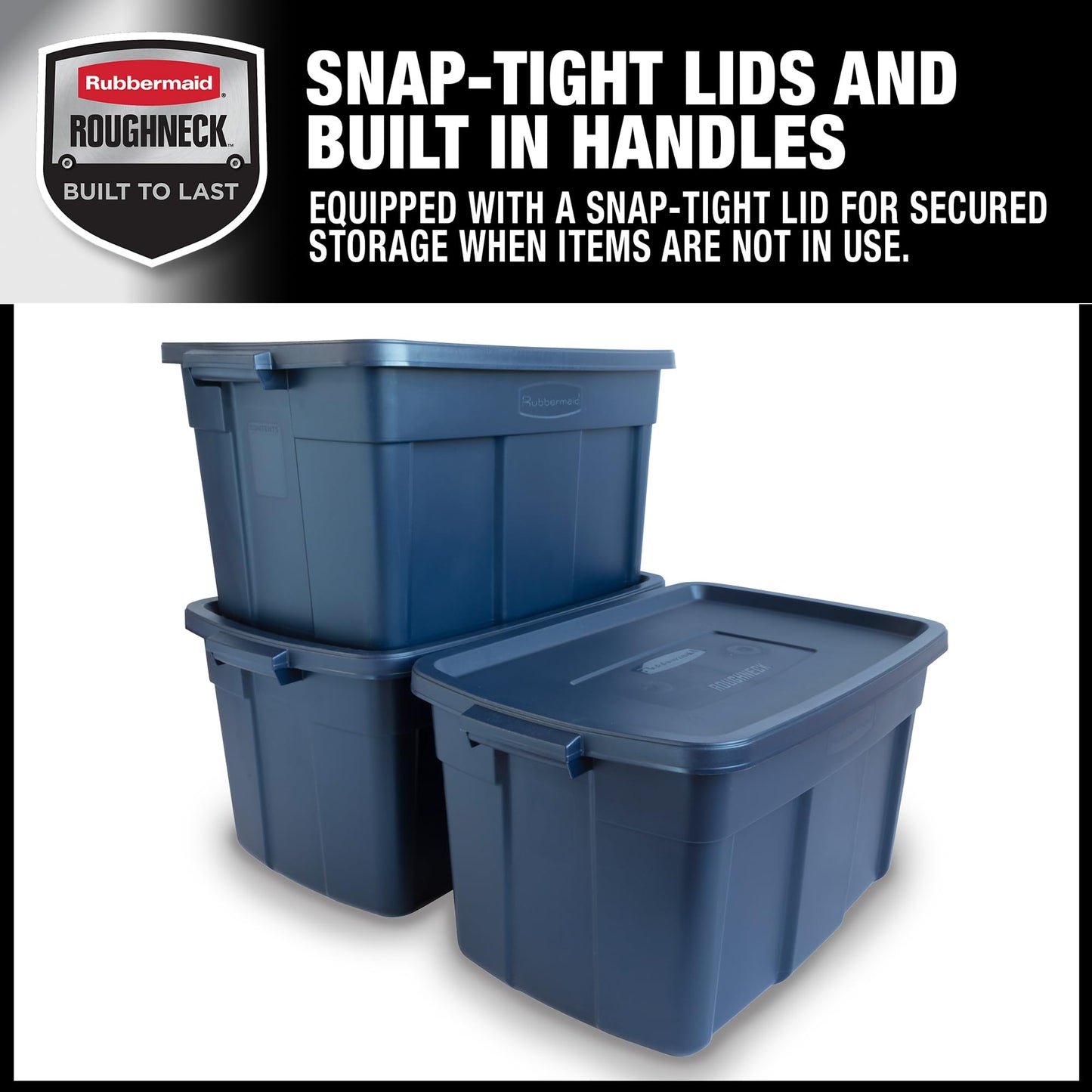Rubbermaid Roughneck Tote 31 Gal, 3 Pack, Made in USA, Dark Indigo Metallic, Rugged Plastic