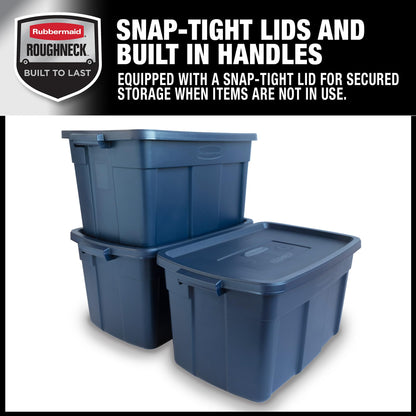 Rubbermaid Roughneck Tote 31 Gal, 3 Pack, Made in USA, Dark Indigo Metallic, Rugged Plastic