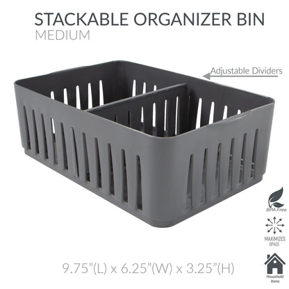 Simplify 4 Pack 3 Compartment Stackable Bin with Adjustable Dividers | Drawer Organizer | Storage