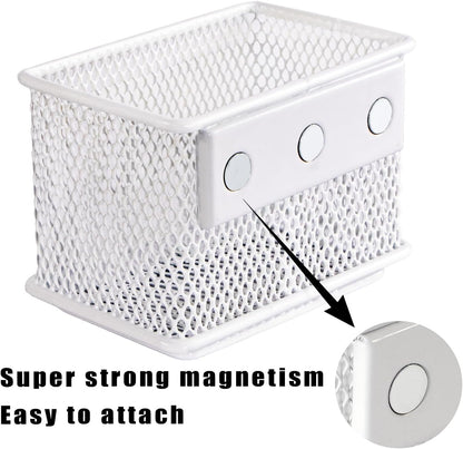White Magnetic Basket, Magnetic Pencil Holder for whiteboard, Wire Mesh Magnetic Refrigerate Organizer, Magnetic shelf Desktop Storage, 3.42'' x 2.36'' x 2.55'',Set of 4