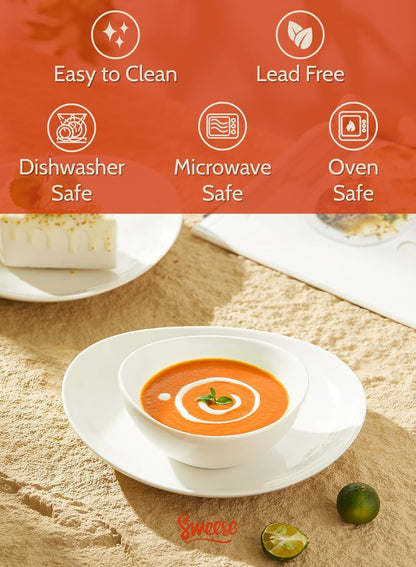 Sweese Porcelain Bowls Set - 6 Pack, 5 Inch, 10 oz for Desserts, Soup, Rice, Microwave Dishwasher Safe, White